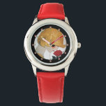 LADY WITH RED ROSE WATCH<br><div class="desc">Vibrant , classy  French Art Deco  high fashion illustration. Portrait of a beautiful young woman wearing a golden hat with flower,  black  white , yellow  , grey colours .Cool , modern and artistic design.</div>