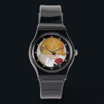 LADY WITH RED ROSE WATCH<br><div class="desc">Vibrant , classy  French Art Deco  high fashion illustration. Portrait of a beautiful young woman wearing a golden hat with flower,  black  white , yellow  , grey colours .Cool , modern and artistic design.</div>