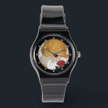 LADY WITH RED ROSE WATCH<br><div class="desc">Vibrant , classy  French Art Deco  high fashion illustration. Portrait of a beautiful young woman wearing a golden hat with flower,  black  white , yellow  , grey colours .Cool , modern and artistic design.</div>