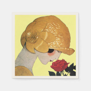 LADY WITH RED ROSE ,Yellow Napkin