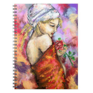 Lady with Rose - Abstract Woman Original Painting Notebook
