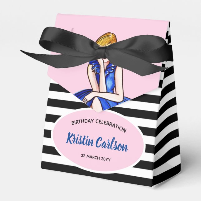 Lady with Royal Blue Cocktail Dress Favour Box (Front Side)