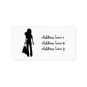 Lady with Shopping Bags Silhouette Address Label