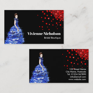 Lady with Sparkly Blue Ballgown Red Heart Confetti Business Card