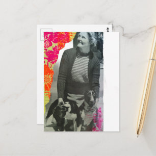 Lady With Two Dogs Collage Postcard