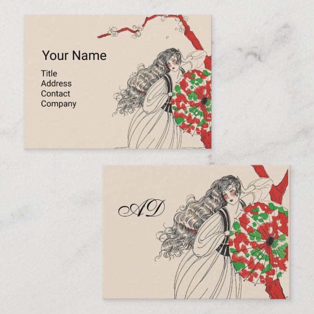 LADY WITH UMBRELLA Art Deco Beauty Fashion Hair Business Card (Front/Back)