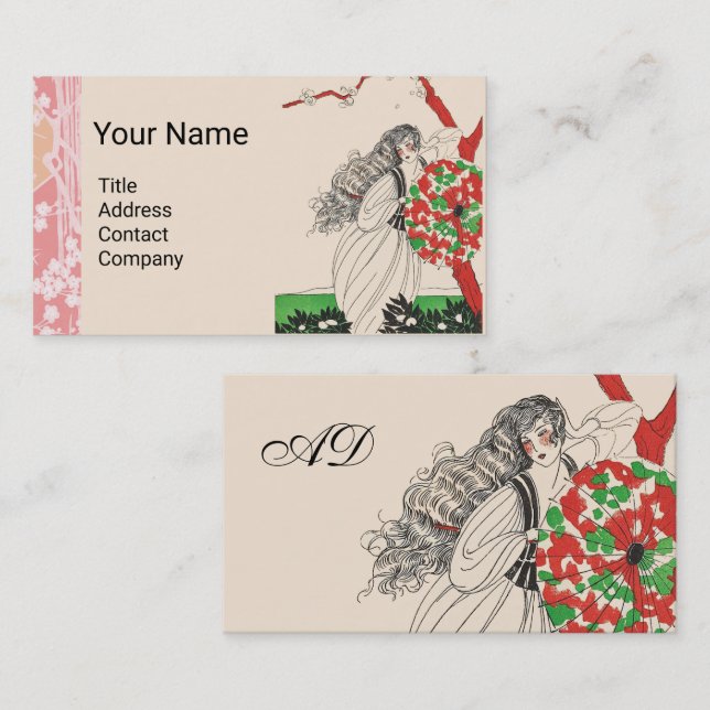 LADY WITH UMBRELLA Art Deco Beauty Fashion Hair Business Card (Front/Back)