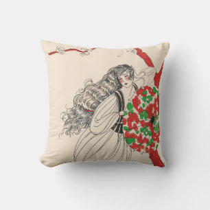 LADY WITH UMBRELLA Art Deco Beauty Fashion Hair Cushion