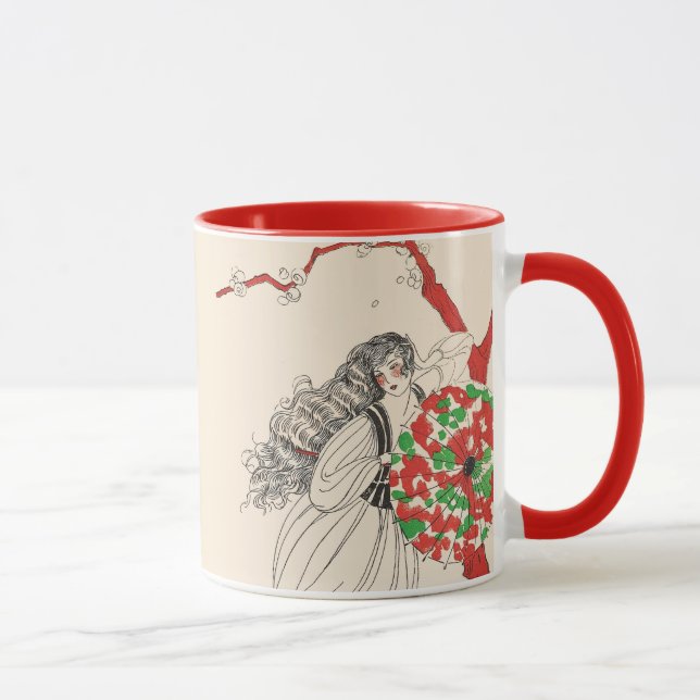 LADY WITH UMBRELLA Art Deco Beauty Fashion Hair Mug (Right)