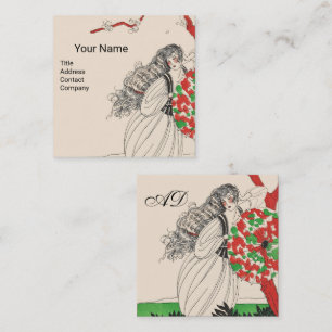 LADY WITH UMBRELLA Art Deco Beauty Fashion Hair Square Business Card