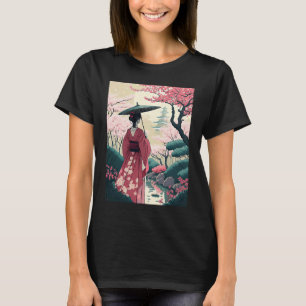 Lady with Umbrella cherry Blossom Garden Japanese  T-Shirt