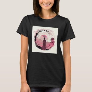 Lady with Umbrella cherry Blossom Japanese Castle T-Shirt