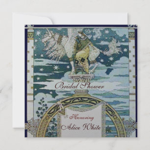 LADY WITH UNICORN BRIDAL SHOWER PARTY Silver Invitation