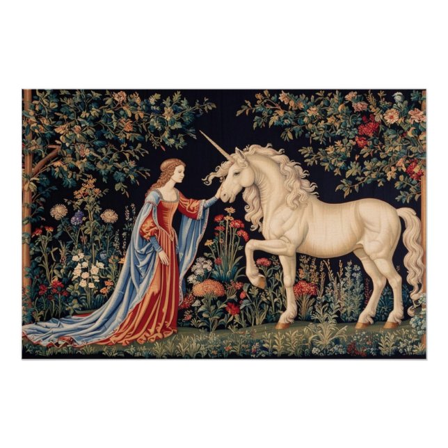 Lady with unicorn in a garden poster (Front)