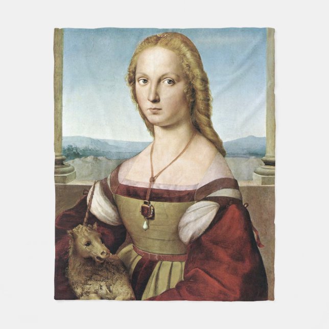 Lady with Unicorn - Raphael - c1506 Fleece Blanket (Front)
