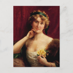 Lady With Yellow Rose in detail Émile Vernon Postcard