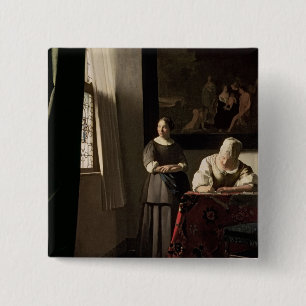 Lady writing a letter with her Maid, c.1670 15 Cm Square Badge