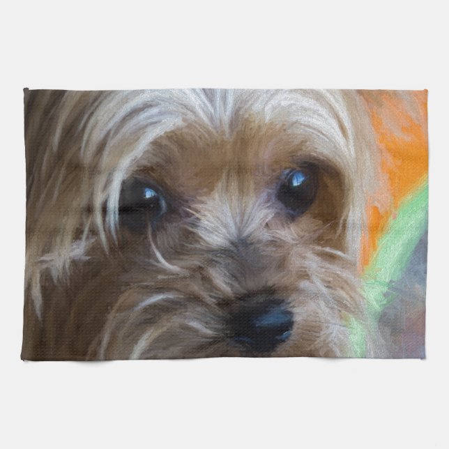 Lady Yorkshire Terrier Tea Towel (Horizontal)