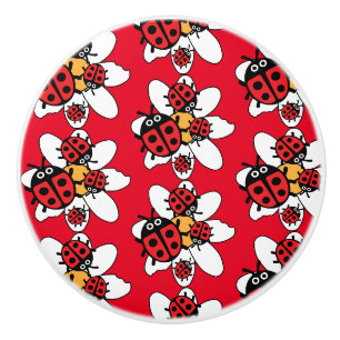 ladybird And Ladybug Family Ceramic Knob