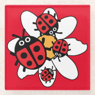 ladybird And Ladybug Family Glass Coaster