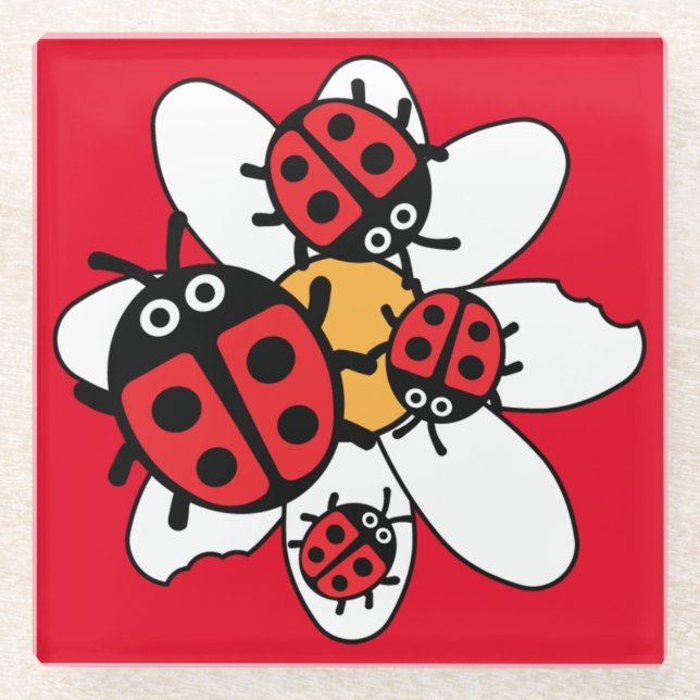 ladybird And Ladybug Family   Glass Coaster (Front)