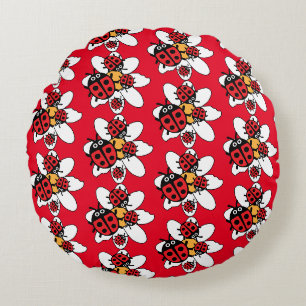 ladybird And Ladybug Family Round Cushion