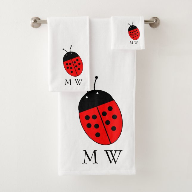 Ladybird Design Monogrammed Bath Towel Set (Insitu)