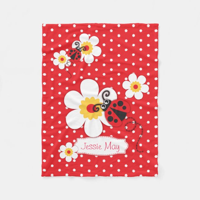 Ladybird ladybug flowers graphic red name blanket (Front)