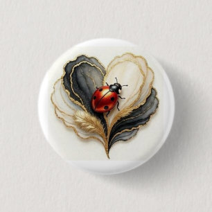 Ladybird Ladybug Heart Leaf 3 Cm Round Badge