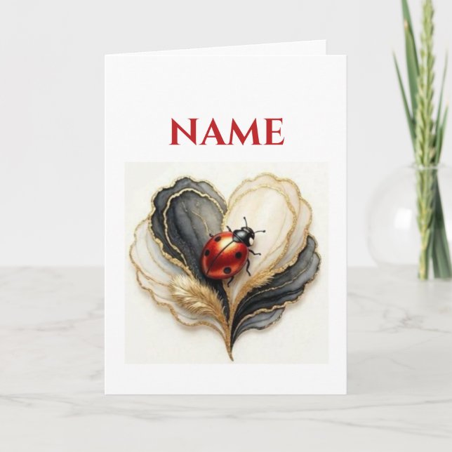 Ladybird Ladybug Heart Leaf  Card (Front)