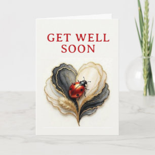 Ladybird Ladybug Heart Leaf Get well Soon Card