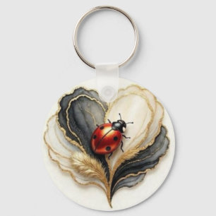 Ladybird Ladybug Heart Leaf Key Ring