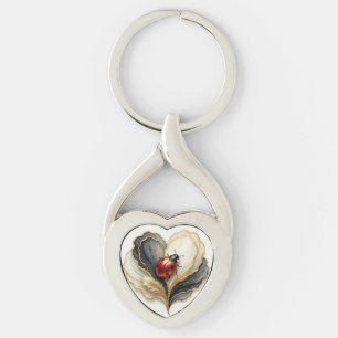 Ladybird Ladybug Heart Leaf Key Ring