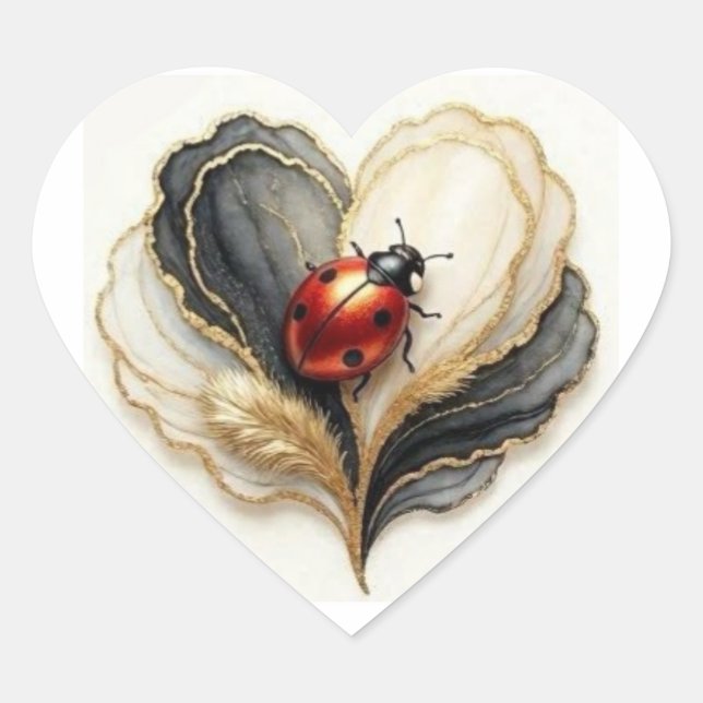 Ladybird Ladybug Heart Leaf  Sticker (Front)