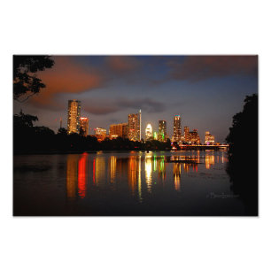 Ladybird Lake Austin Texas Night Skyline Photo Print