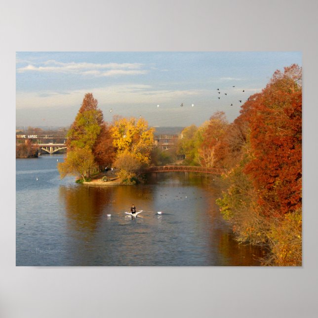 Ladybird Lake Fall Rower - Downtown Austin Texas Poster (Front)