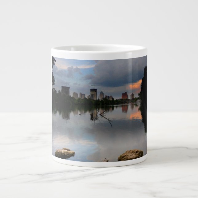 Ladybird Lake Sunrise 1 - Austin Texas Skyline Large Coffee Mug (Front)