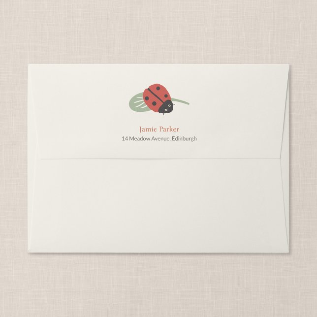 Ladybird Meadow Kid's Personalised Envelope (Ladybird Meadow - A7 Envelope, Back with Flap Closed)