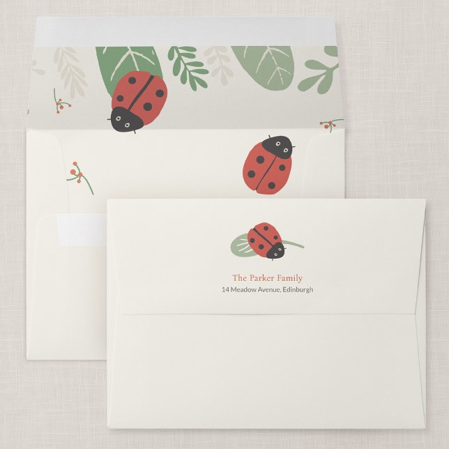 Ladybird Meadow Personalised Envelope (Ladybird Meadow - Ladybug Personalized Envelope with Return Address)