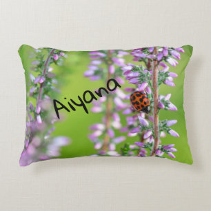 Ladybird on purple flower   -    decorative cushion