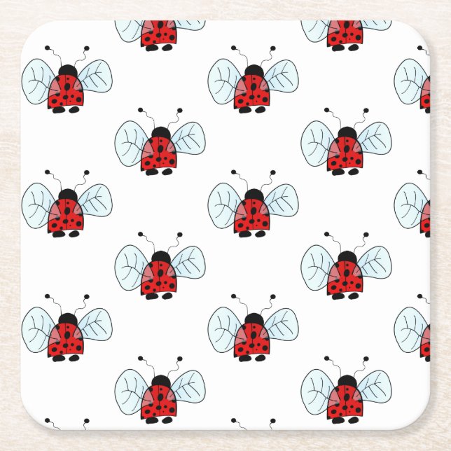 Ladybird Square Paper Coaster (Front)