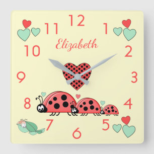 Ladybirds and Caterpillar with a name nursery Square Wall Clock