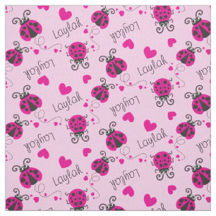 Ladybirds ladybugs red pink custom name pattern fabric