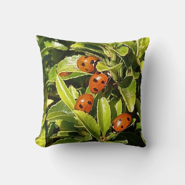 Ladybirds on Leaves Cushion (Front)