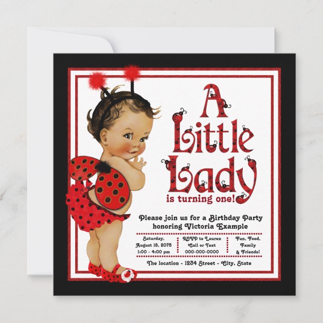 Ladybug 1st Birthday Party Invitations (Front)