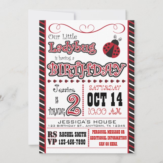 Ladybug 2nd Birthday Invitations (Front)