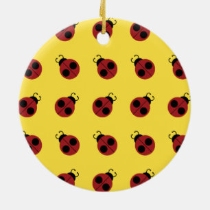 Ladybug 60s retro cool red yellow ceramic tree decoration