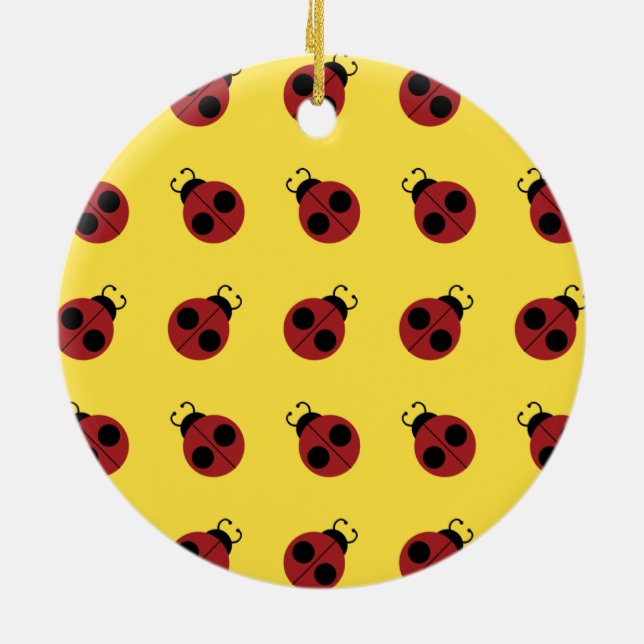 Ladybug 60s retro cool red yellow ceramic tree decoration (Back)