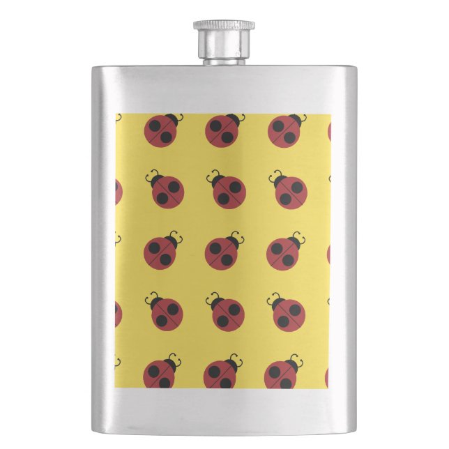 Ladybug 60s retro cool red yellow hip flask (Front)