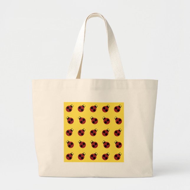 Ladybug 60s retro cool red yellow large tote bag (Front)